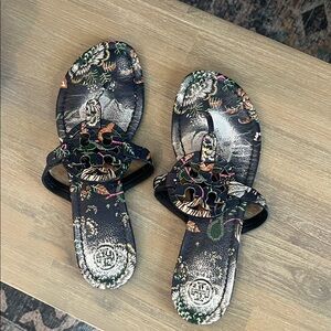 Tory Burch Black Floral Sandals